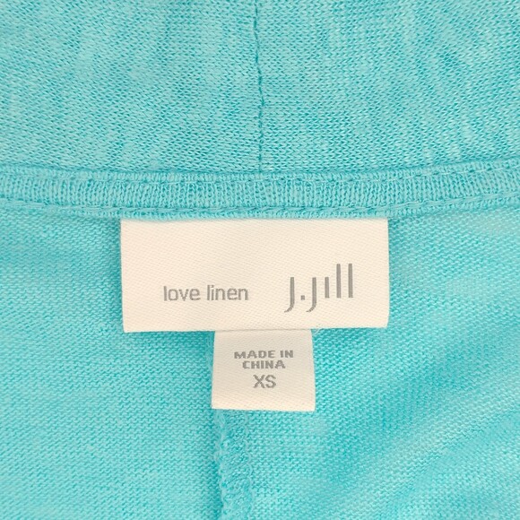 J. Jill Love Linen Turquoise Blue Long Open Cardigan Jacket XS Generous Fit - Picture 7 of 9